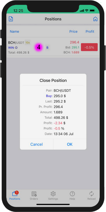 Trading Terminal: Close Position