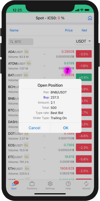 Trading Terminal: Open Position